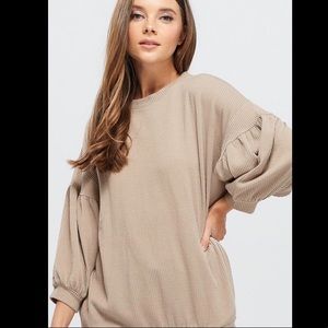 Tan Bubble Sleeve Dress